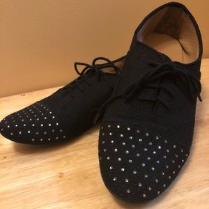 Black Tie Rhinestone Flats